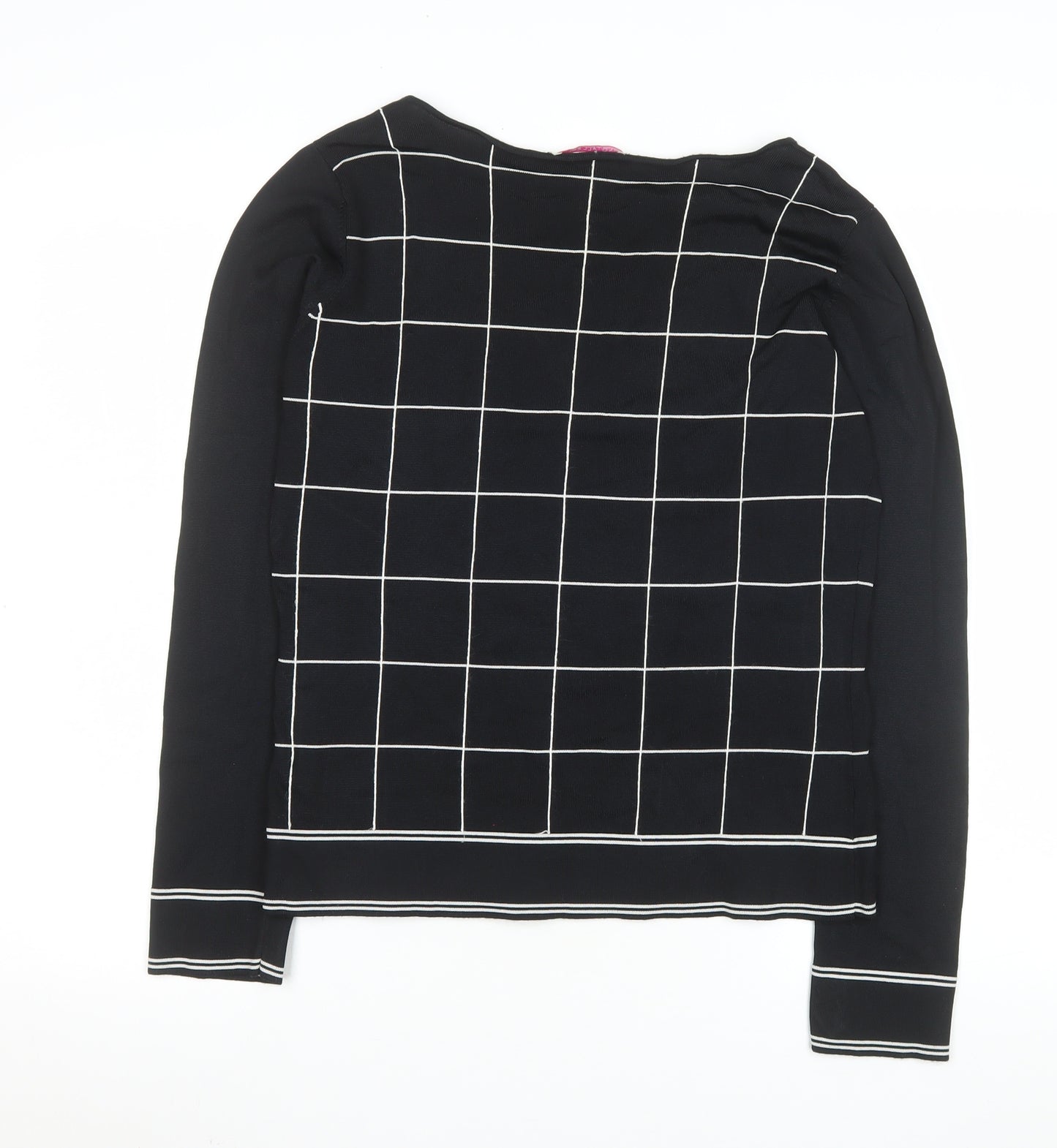 LTS Women Black Check Knit Long Sleeve Boat Neck Top Size 14