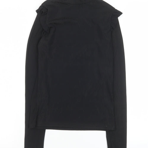 #LOTD Womens Black Mock Neck Ruffle Long Sleeve Top Size 6