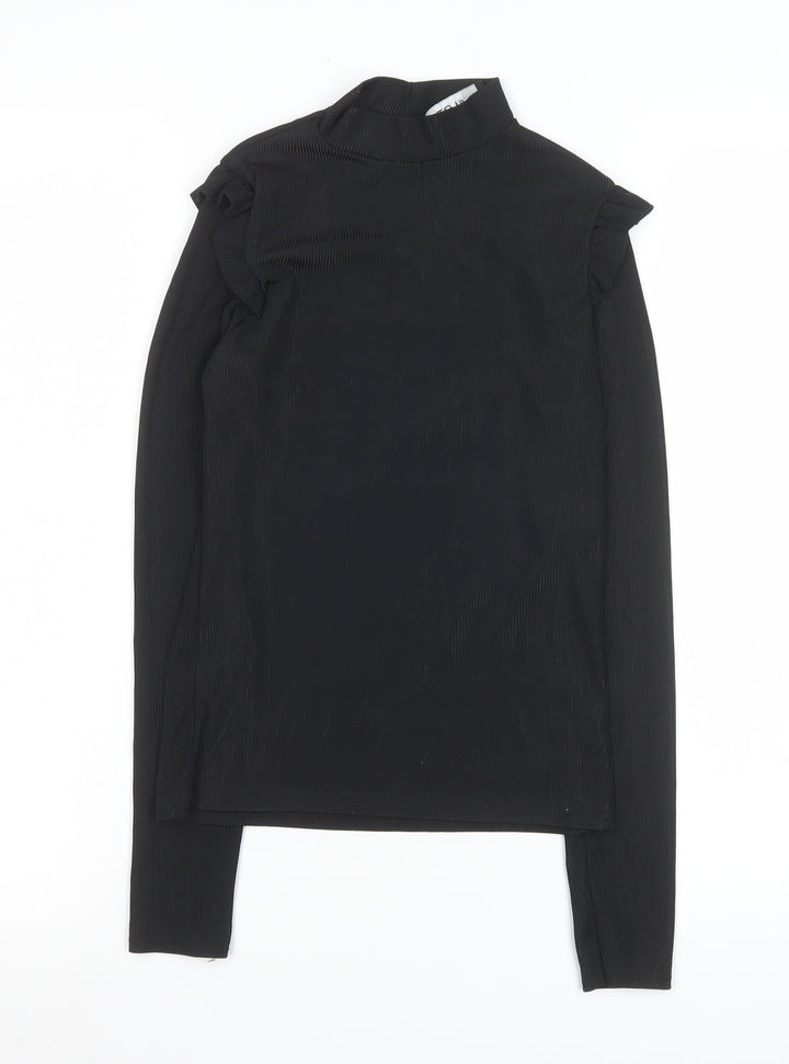 #LOTD Womens Black Mock Neck Ruffle Long Sleeve Top Size 6