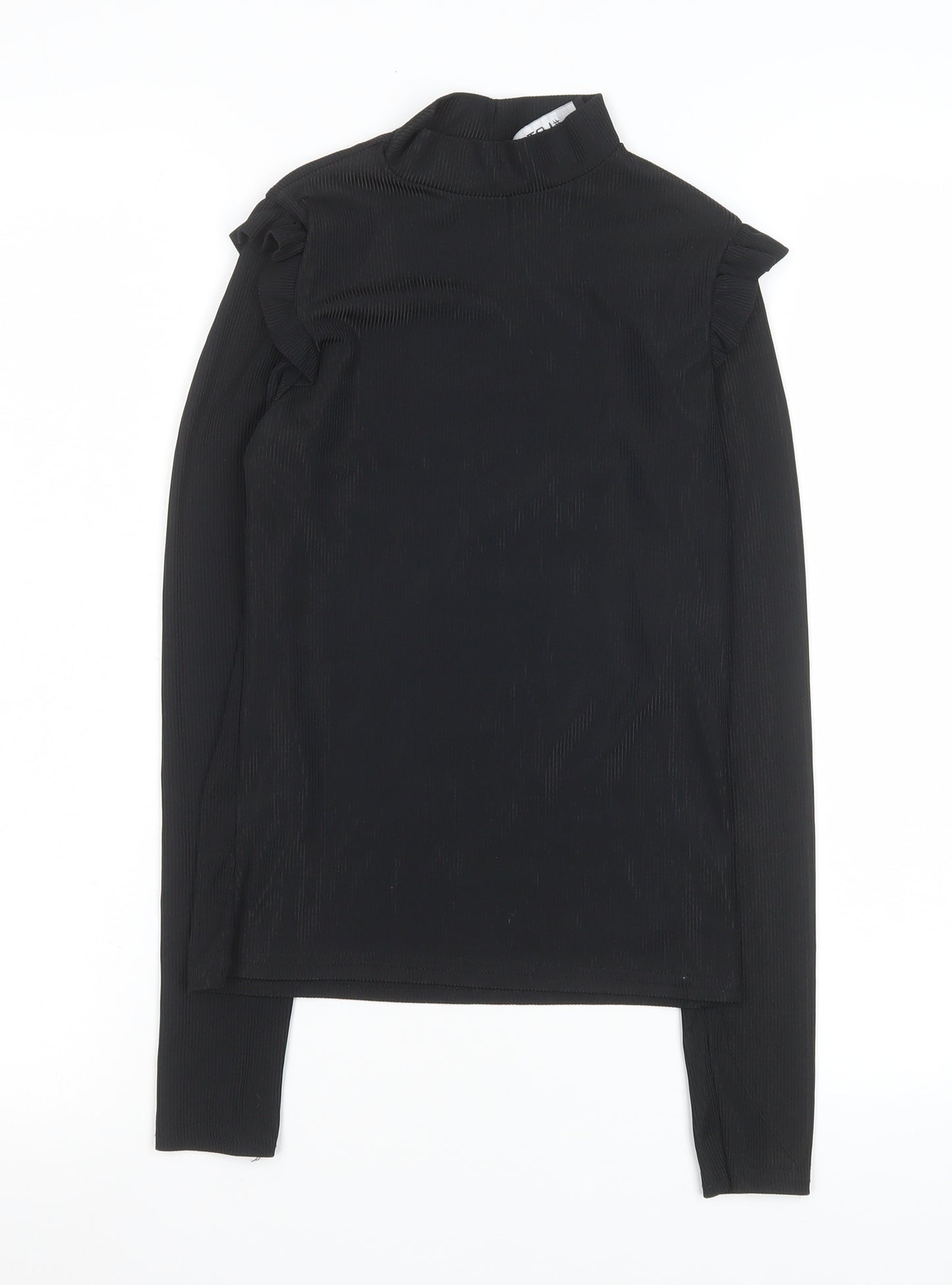 #LOTD Womens Black Mock Neck Ruffle Long Sleeve Top Size 6