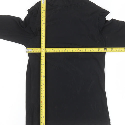 #LOTD Womens Black Mock Neck Ruffle Long Sleeve Top Size 6