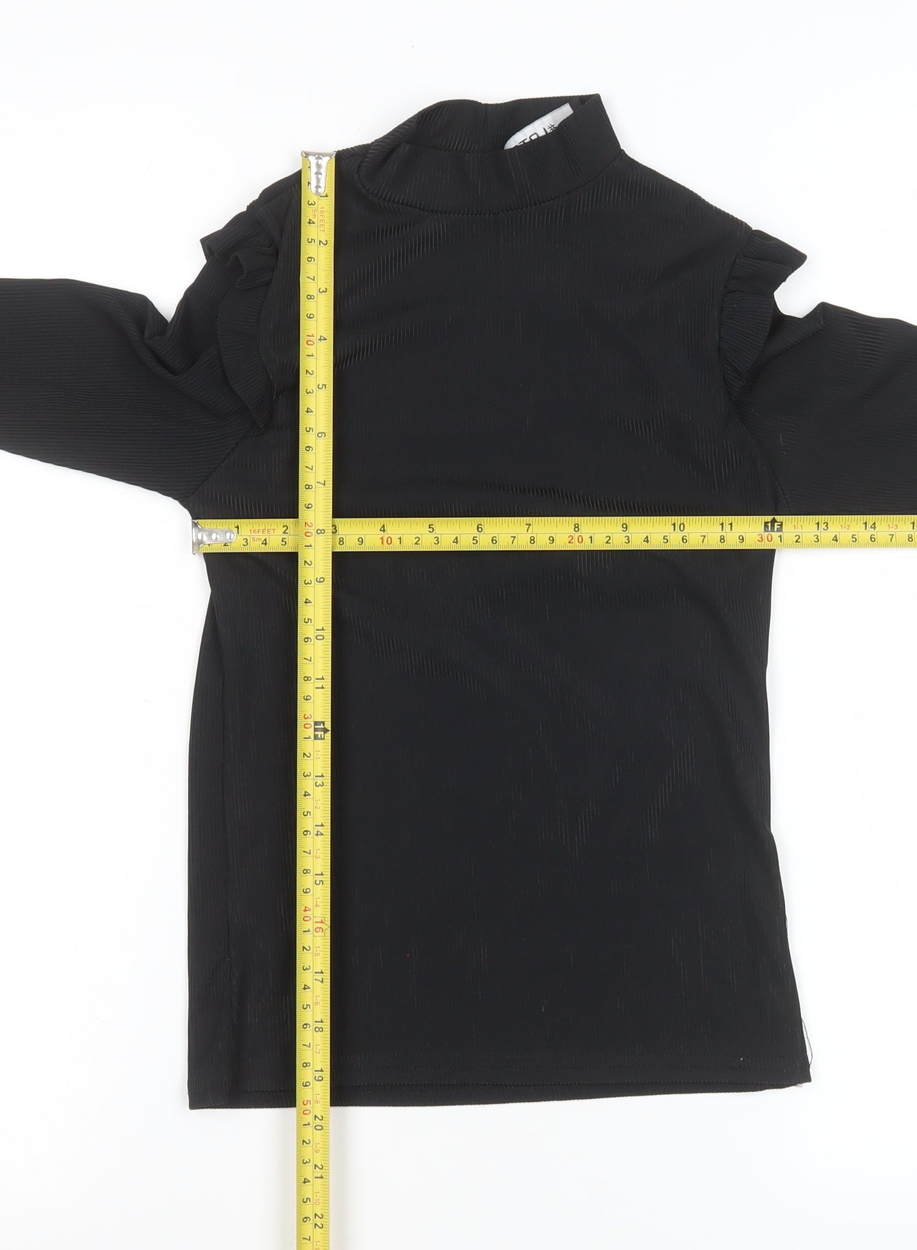 #LOTD Womens Black Mock Neck Ruffle Long Sleeve Top Size 6