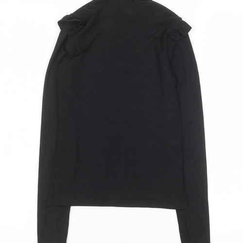 #LOTD Womens Black Mock Neck Ruffle Long Sleeve Top Size 6