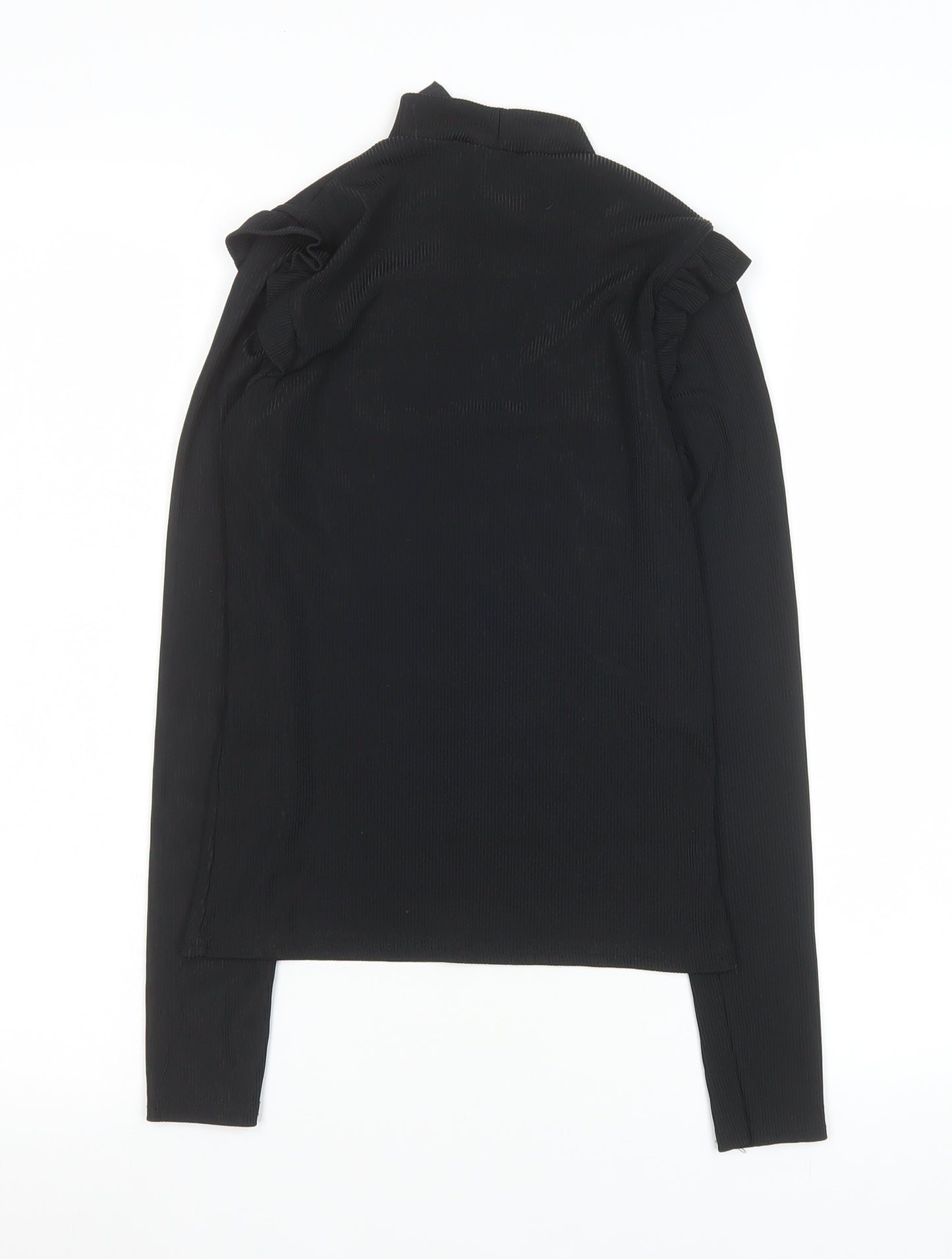 #LOTD Womens Black Mock Neck Ruffle Long Sleeve Top Size 6