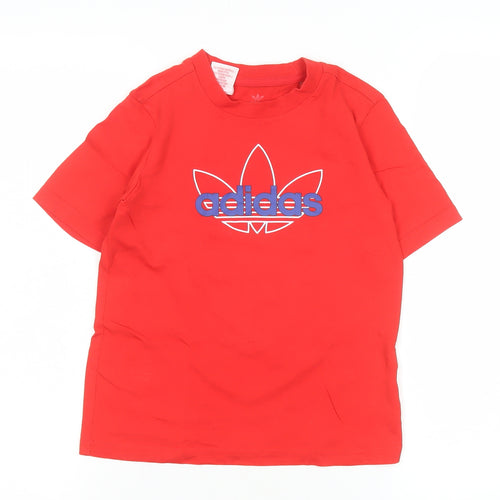 Adidas Boys Red Logo Cotton T-Shirt 6-7 Years Casual Sportswear
