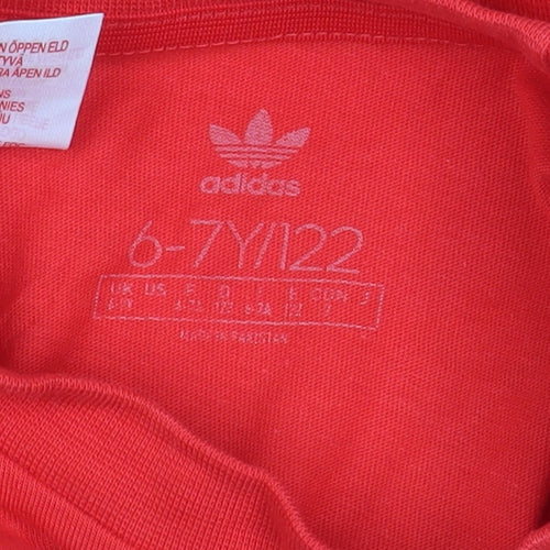 Adidas Boys Red Logo Cotton T-Shirt 6-7 Years Casual Sportswear