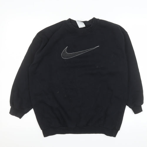 Nike Womens Black L Sweatshirt Pullover Crew Neck Logo Cotton Blend