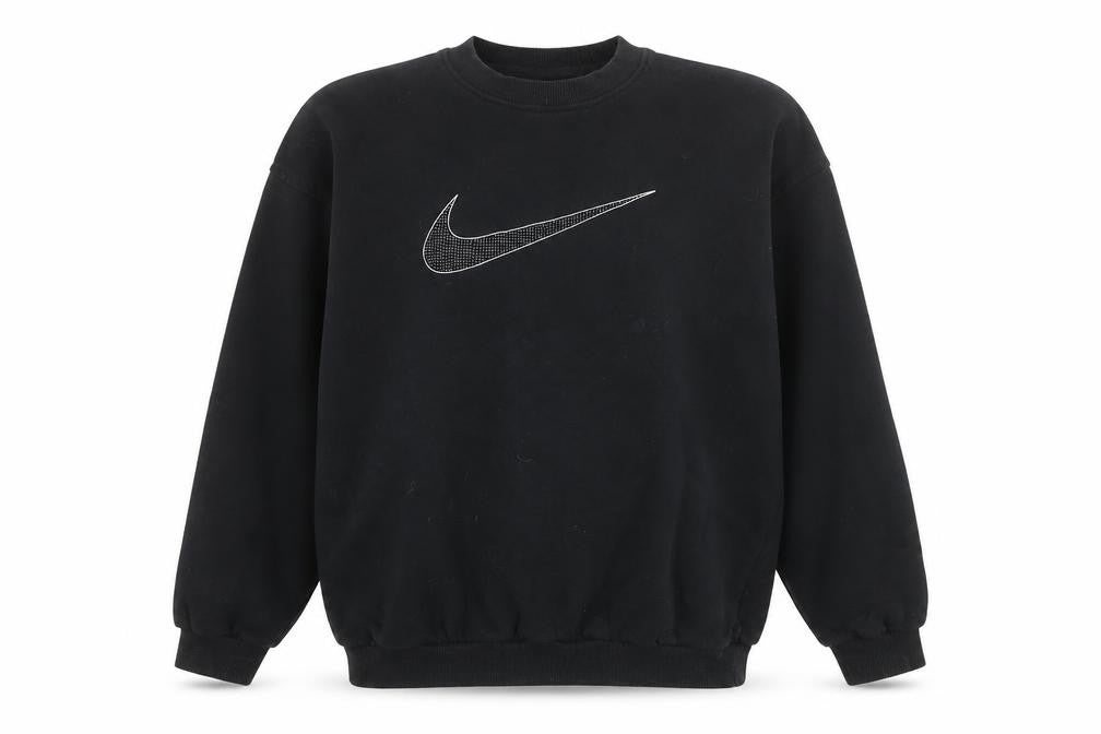 Front view of Nike women’s black l sweatshirt pullover crew neck logo cotton blend