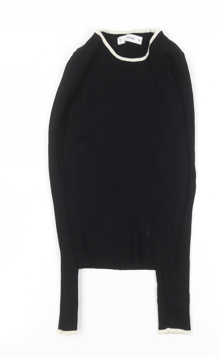 MNG Women's Black Knit Long Sleeve Crew Neck Top XS