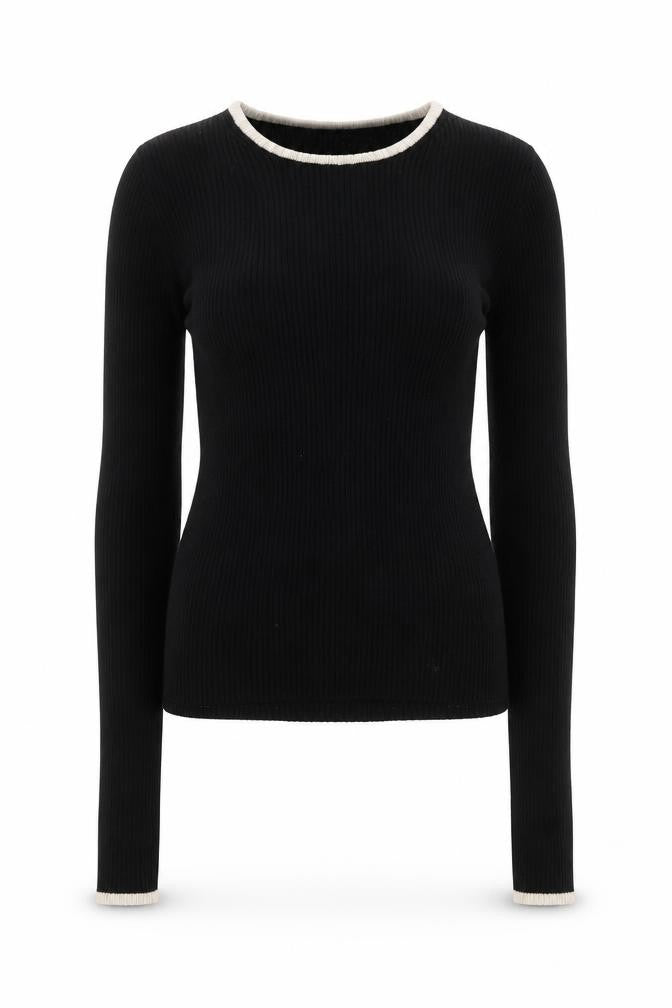 MNG Women's Black Knit Long Sleeve Crew Neck Top XS