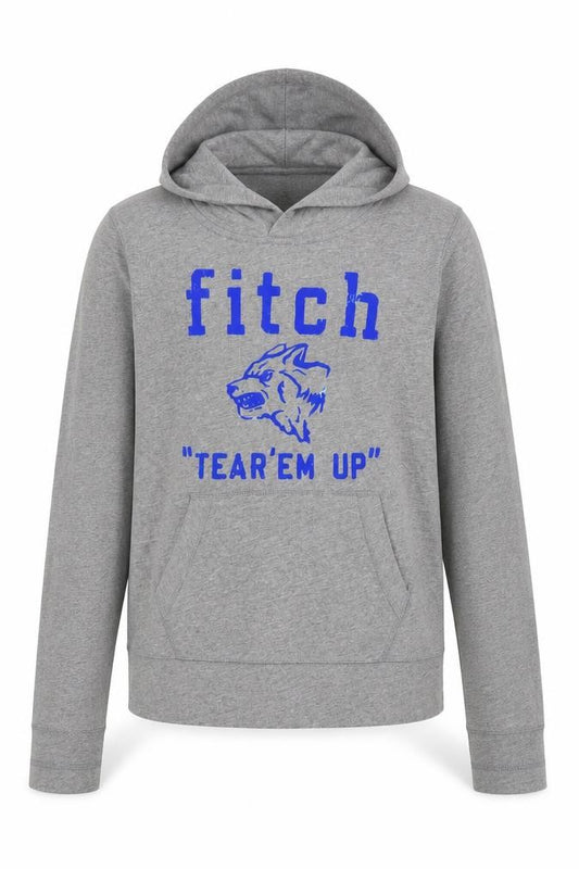 Front view of Abercrombie & Fitch Kids Grey Hoodie boys’ l muscle fit graphic pullover cotton