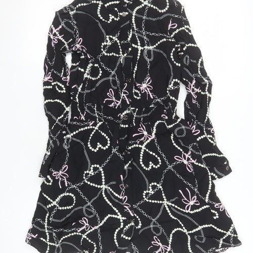 River Island Girls Black Chain Print Shirt Dress 11 Years