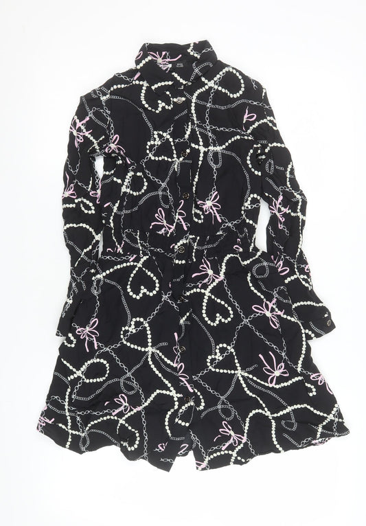 River Island Girls Black Chain Print Shirt Dress 11 Years