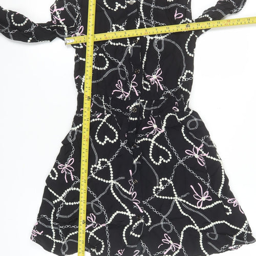 River Island Girls Black Chain Print Shirt Dress 11 Years