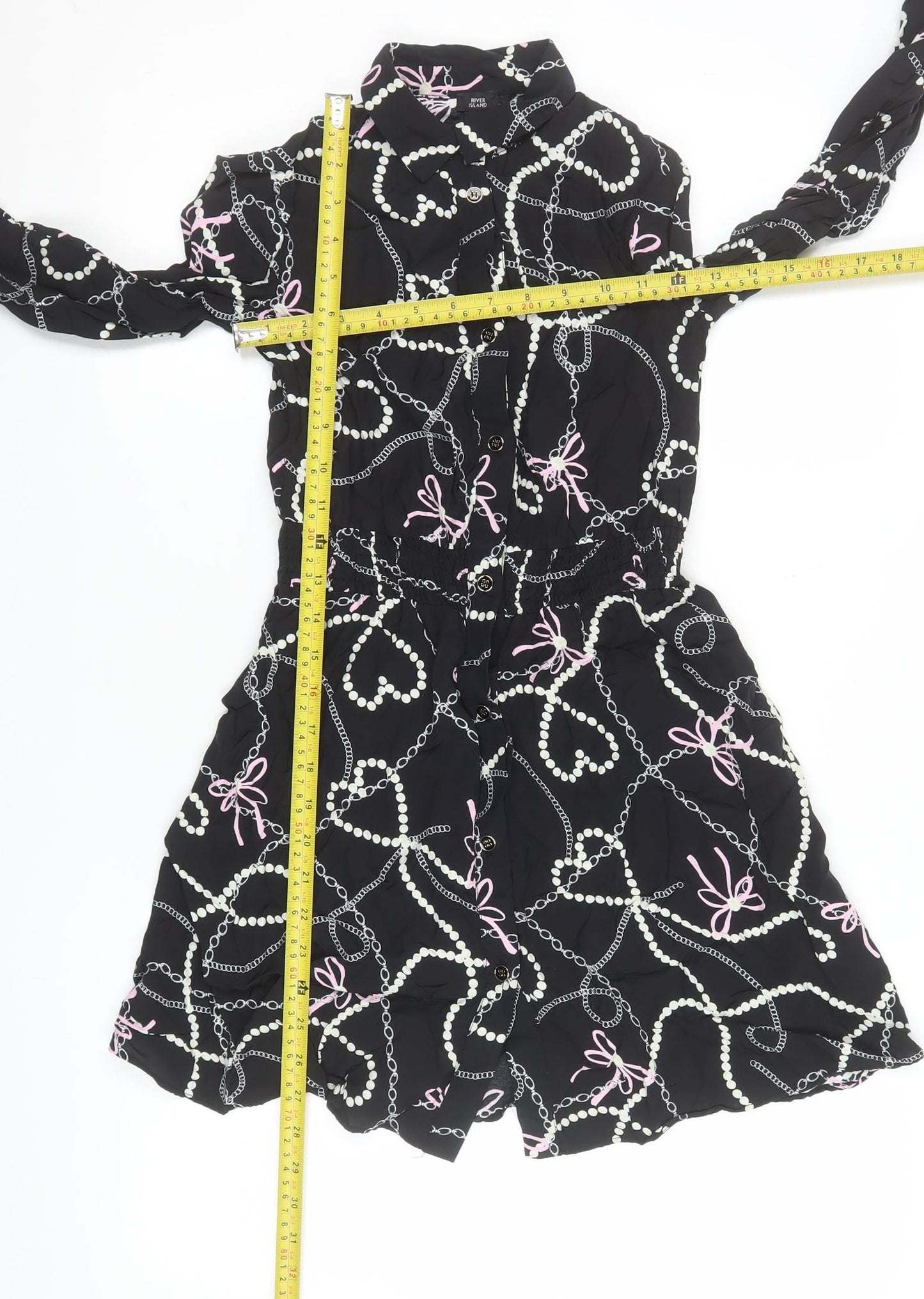 River Island Girls Black Chain Print Shirt Dress 11 Years