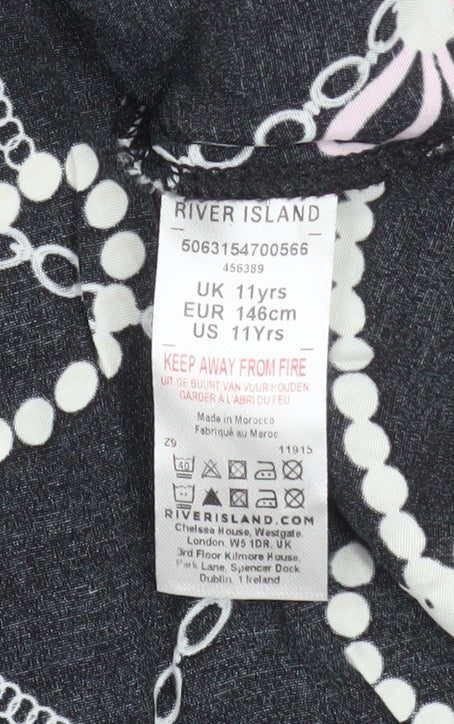 River Island Girls Black Chain Print Shirt Dress 11 Years