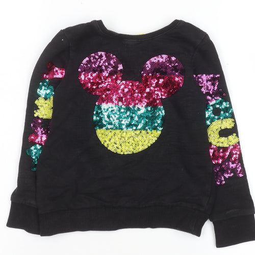 Disney Girls Black Sequin Mickey Sweatshirt 5-6 Years Pullover Top