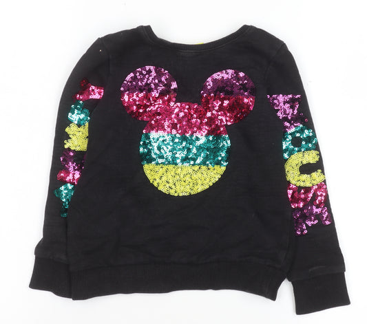 Front view of Disney girls’ black sequin mickey sweatshirt 5-6 years pullover top