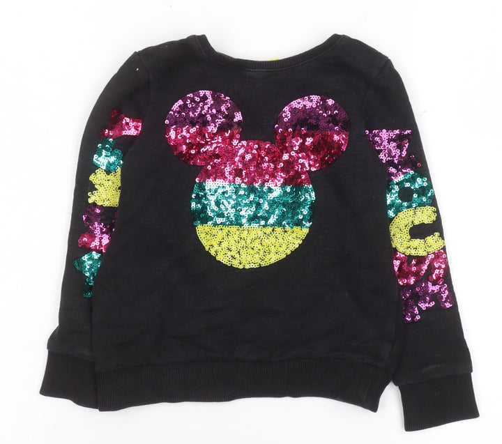 Disney Girls Black Sequin Mickey Sweatshirt 5-6 Years Pullover Top