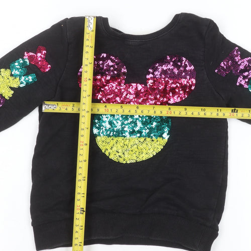 Disney Girls Black Sequin Mickey Sweatshirt 5-6 Years Pullover Top