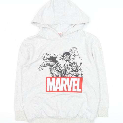 Marvel Boys Grey Hoodie 9-10 Years Pullover Cotton Blend Avengers Print