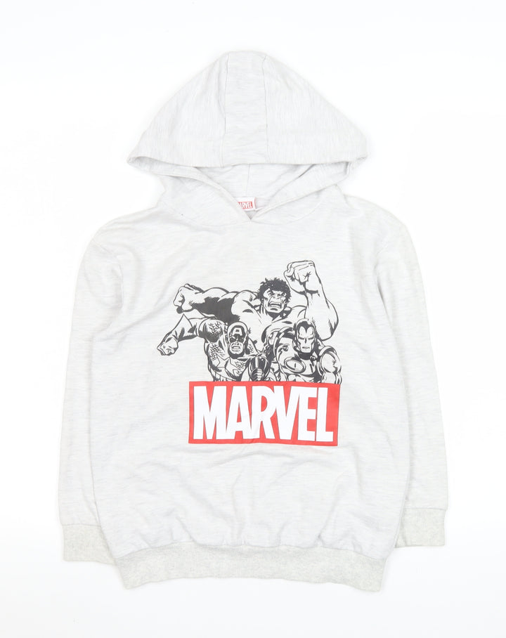 Marvel Boys Grey Hoodie 9-10 Years Pullover Cotton Blend Avengers Print