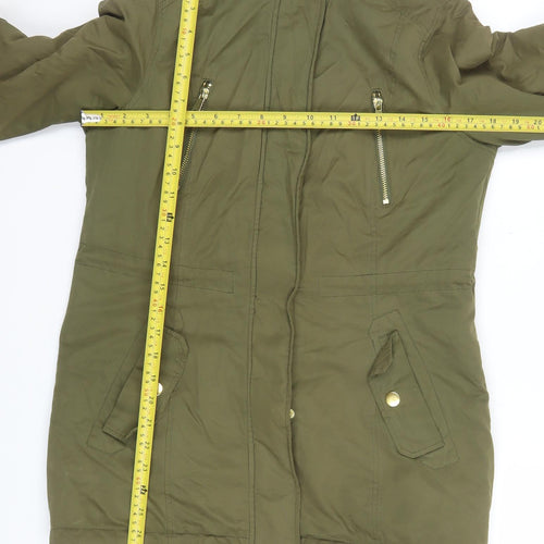 Authentic Women's Green Parka Jacket Size 8 Hooded Mid-Length