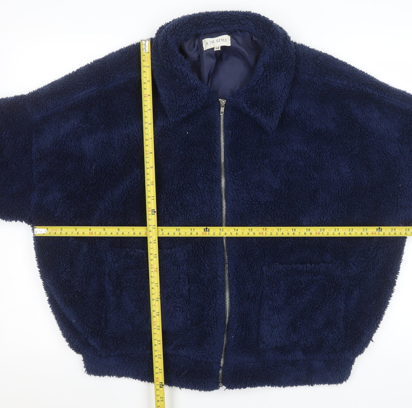 In The Style Women's Blue Fleece Bomber Jacket Size 14