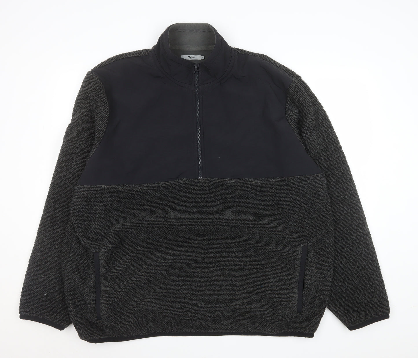 Tu Mens Grey 2XL Fleece 1/2 Zip Pullover Sweatshirt