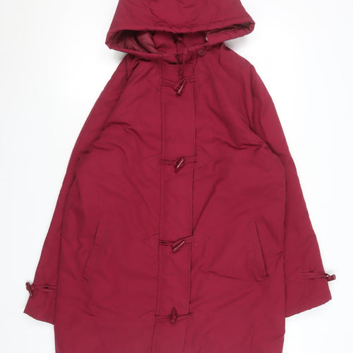 Being Casual Womens Red Hooded Duffle Coat Size 12 Mid-Length