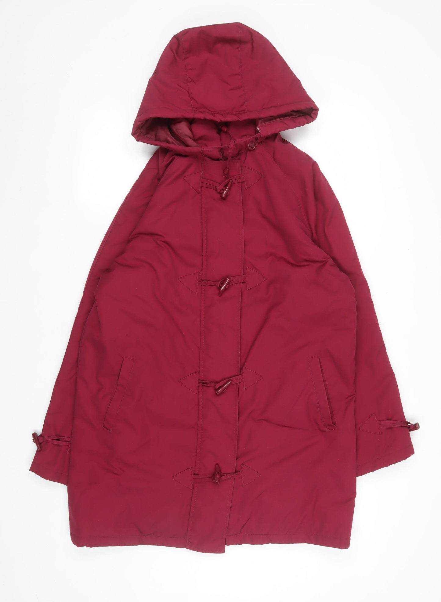 Being Casual Womens Red Hooded Duffle Coat Size 12 Mid-Length