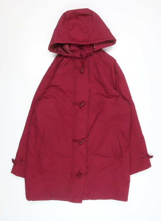Being Casual Womens Red Hooded Duffle Coat Size 12 Mid-Length