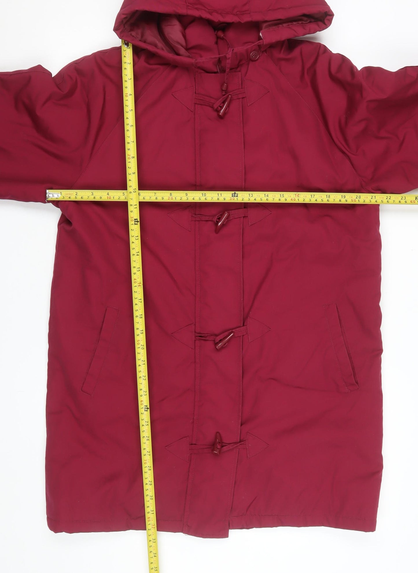 Being Casual Womens Red Hooded Duffle Coat Size 12 Mid-Length