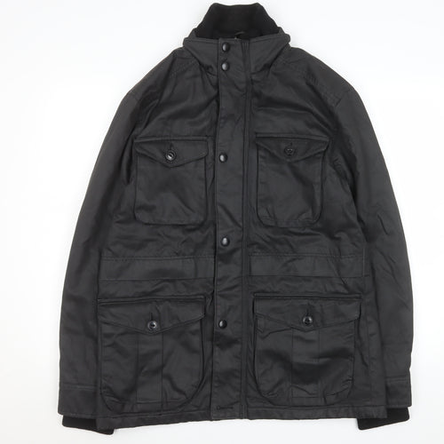 Tu Mens Black Waxed Cotton Mid-Length Jacket Size M Outdoor Coat