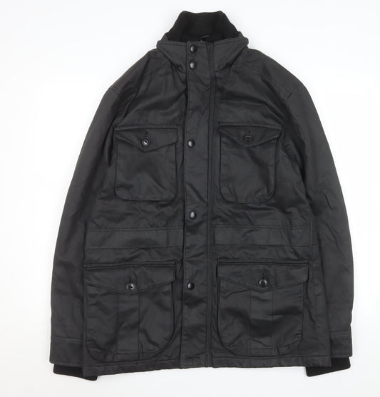 Tu Mens Black Waxed Cotton Mid-Length Jacket Size M Outdoor Coat