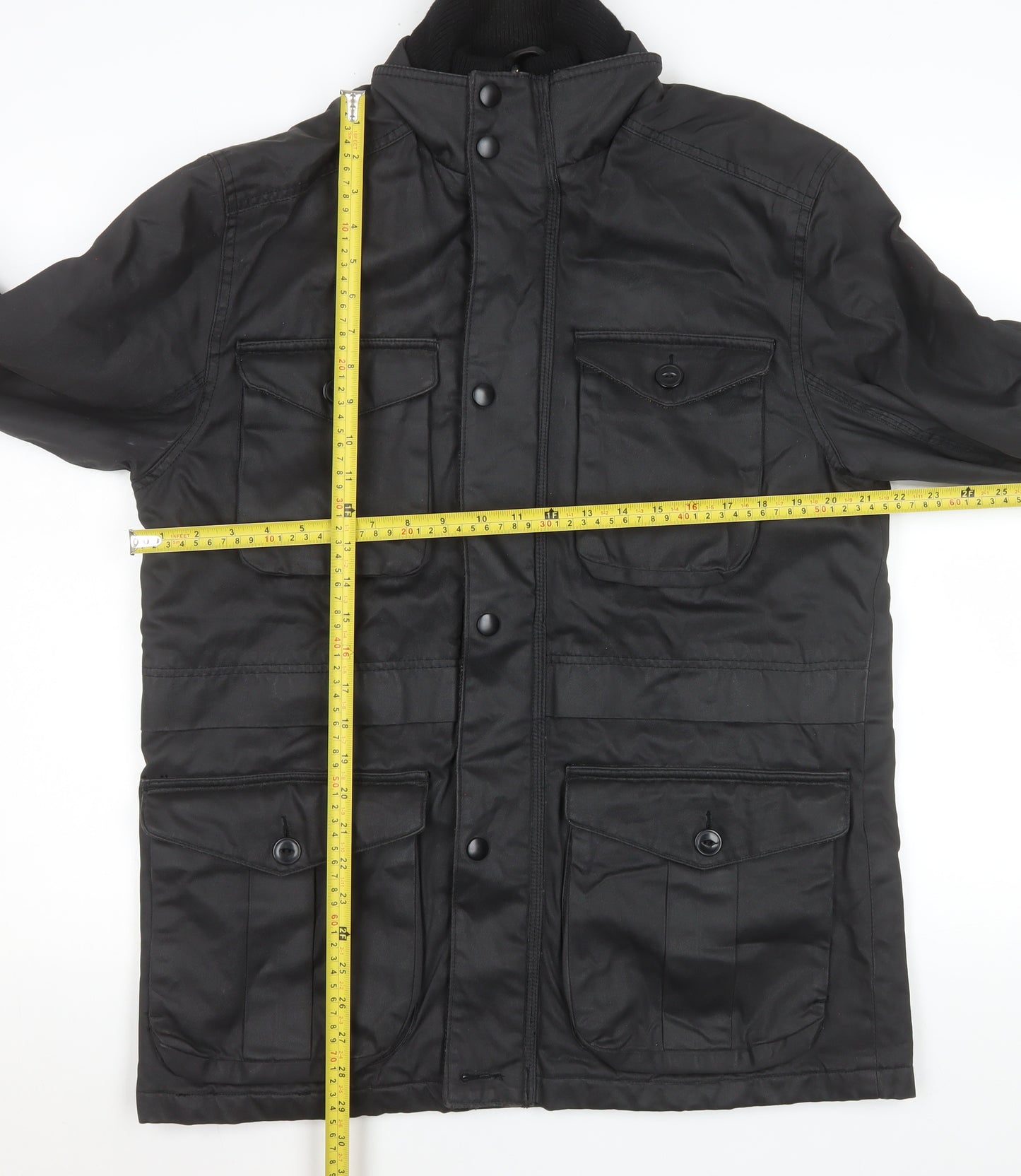 Tu Mens Black Waxed Cotton Mid-Length Jacket Size M Outdoor Coat
