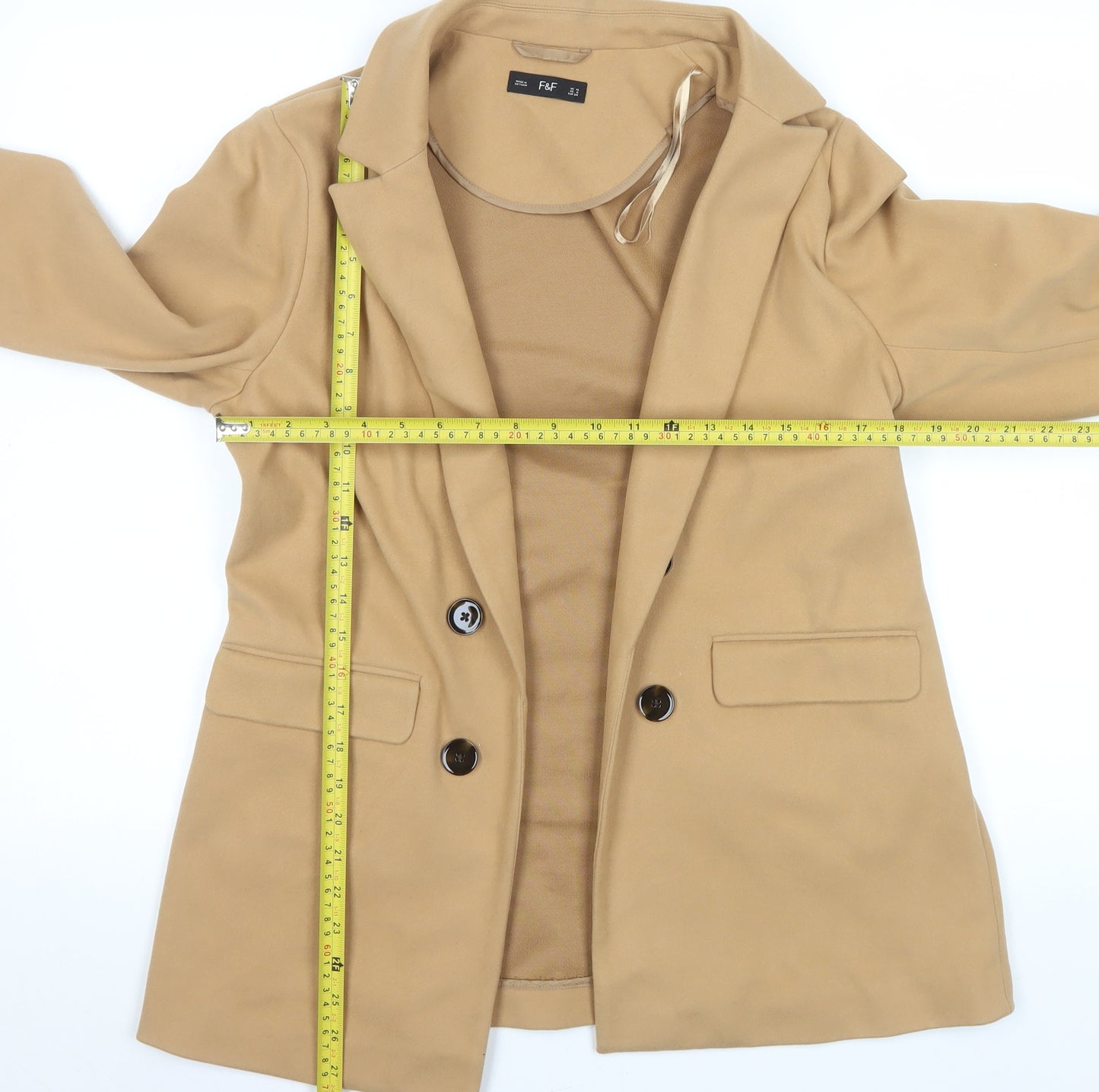 F&F Women’s Beige Blazer Jacket Size 10 Regular Fit Lined Classic Style
