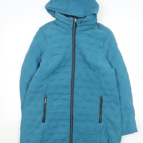 Bonmarché Women’s Blue Quilted Hooded Long Coat Size 16