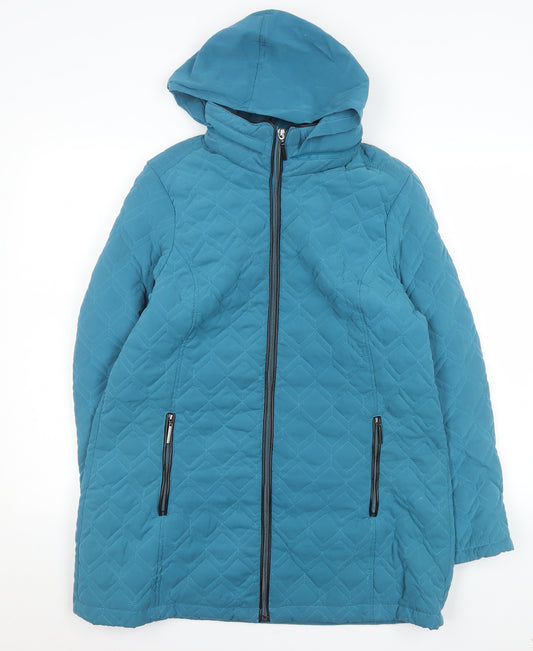 Bonmarché Women’s Blue Quilted Hooded Long Coat Size 16
