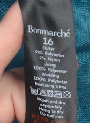 Bonmarché Women’s Blue Quilted Hooded Long Coat Size 16