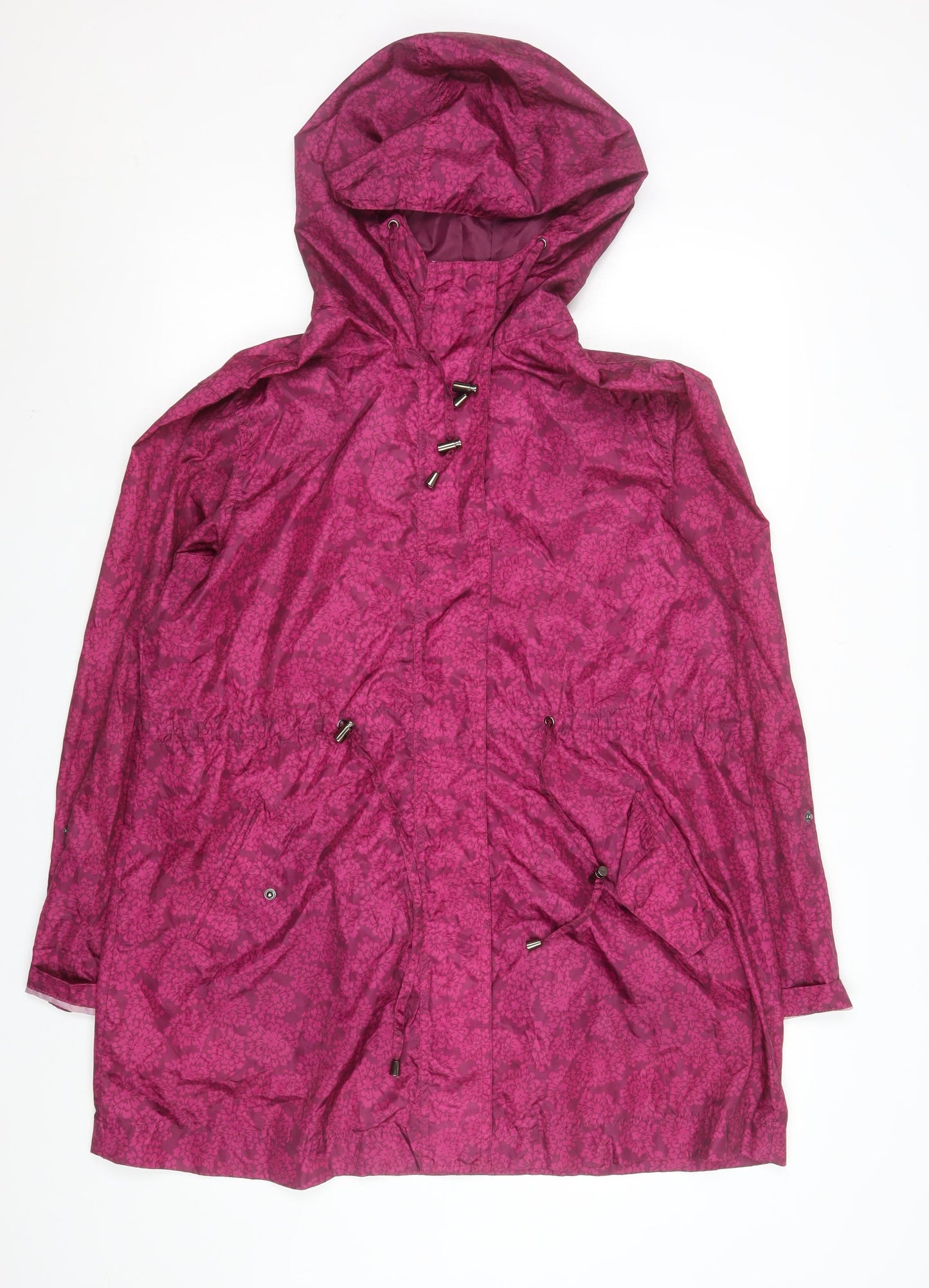 TU Women’s Pink Floral Hooded Rain Coat Jacket Size M