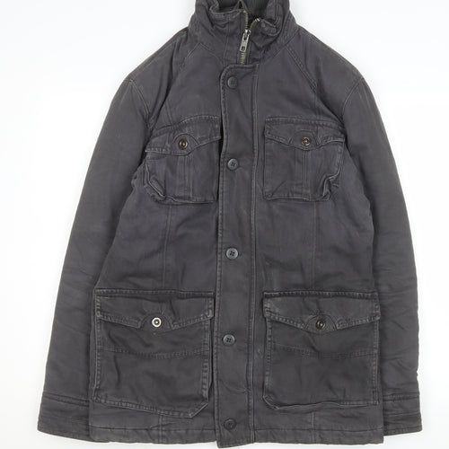 George Men's Black Military Jacket Small Cotton Casual Mid-Length