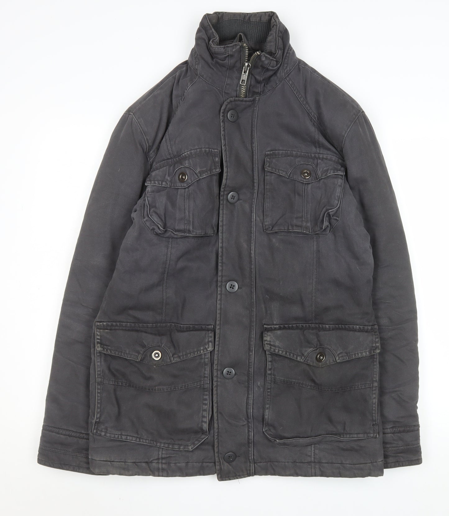 George Men's Black Military Jacket Small Cotton Casual Mid-Length
