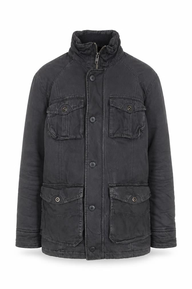George Men's Black Military Jacket Small Cotton Casual Mid-Length