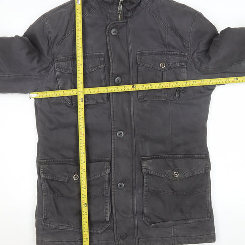 George Men's Black Military Jacket Small Cotton Casual Mid-Length