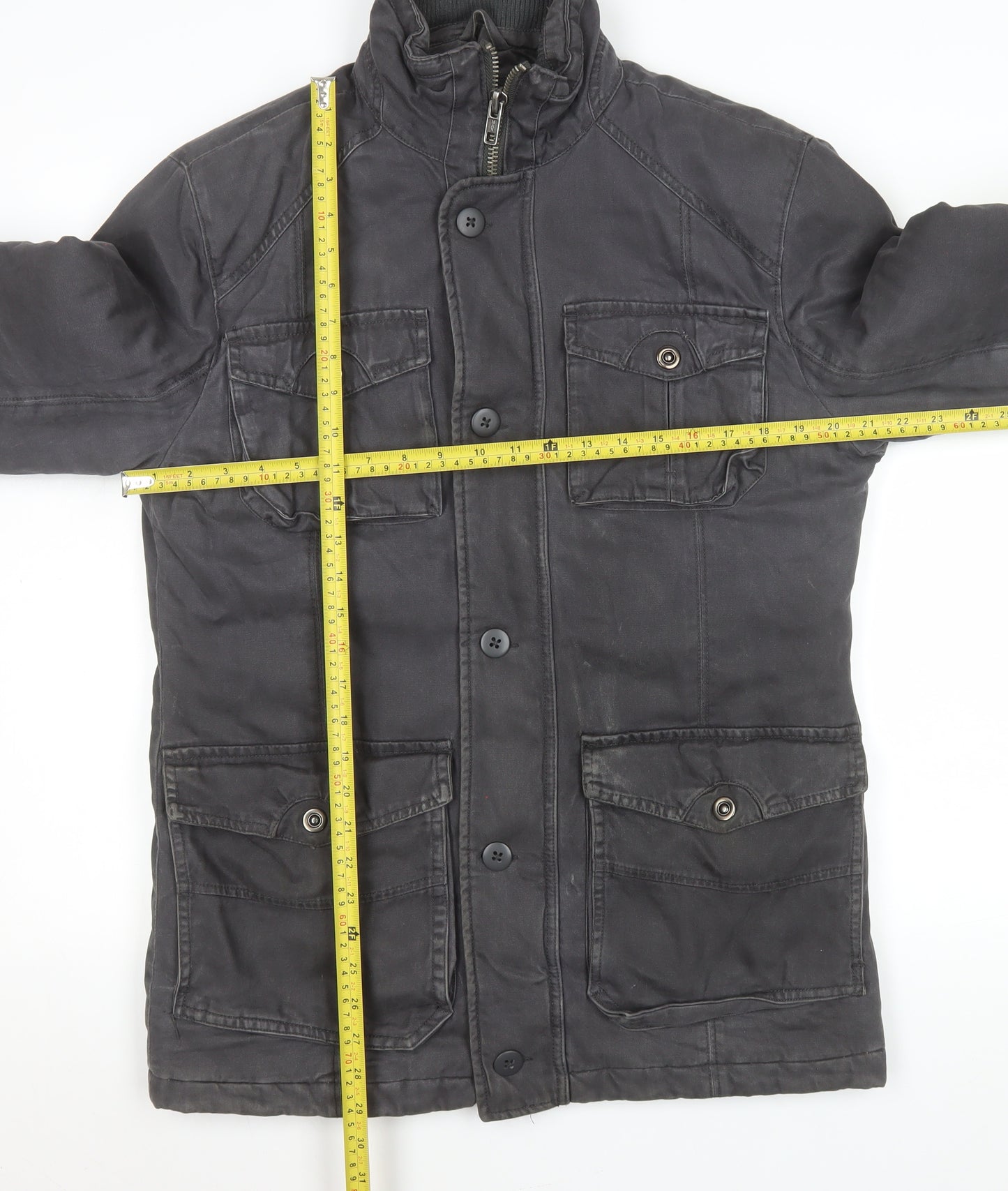 George Men's Black Military Jacket Small Cotton Casual Mid-Length