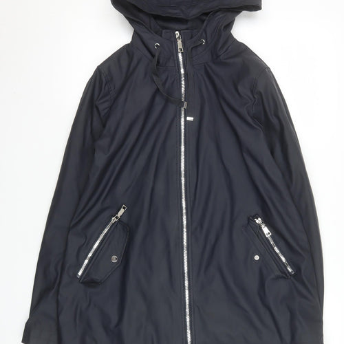 F&F Women’s Black Hooded Waterproof Mid-Length Rain Coat UK 8