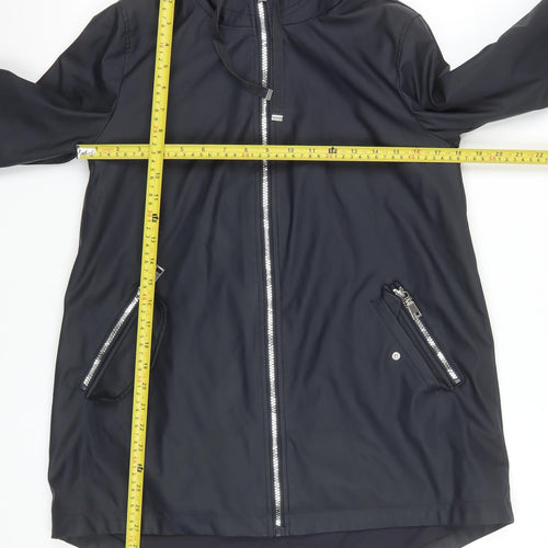 F&F Women’s Black Hooded Waterproof Mid-Length Rain Coat UK 8