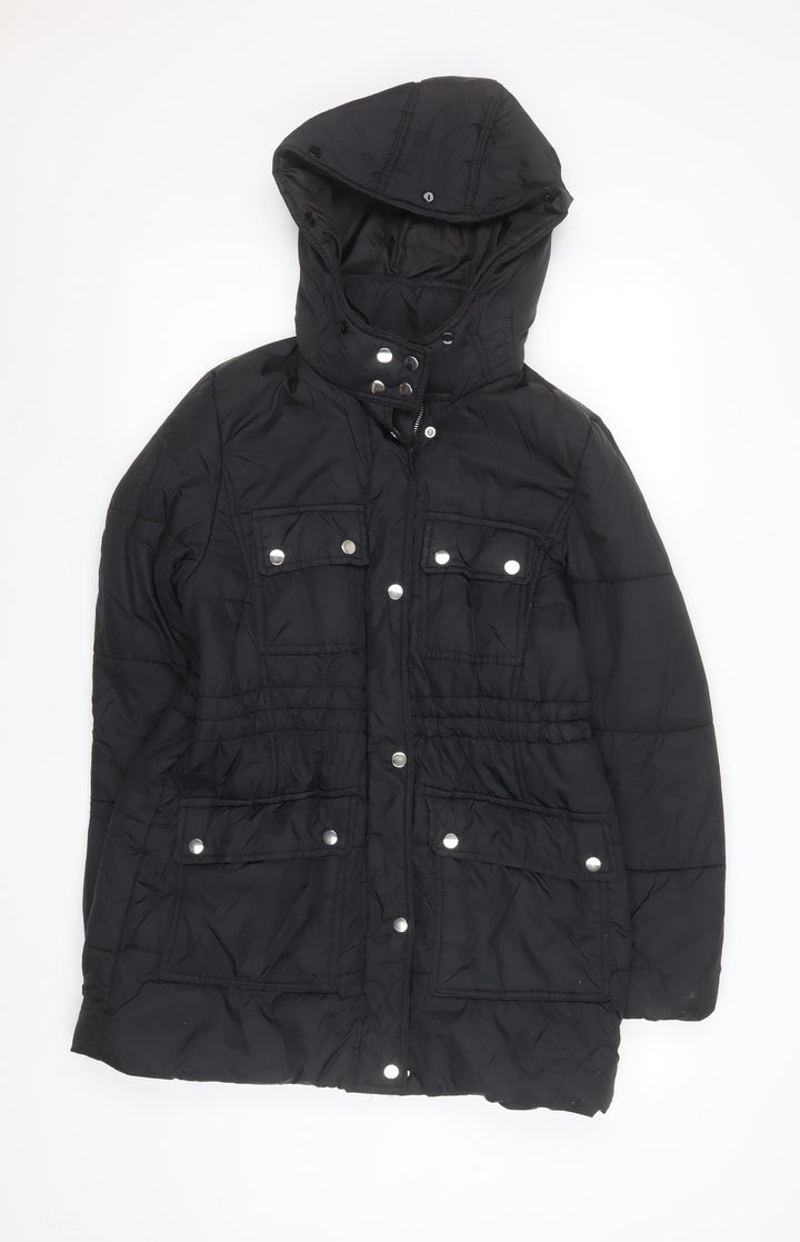 New Look Women's Black Hooded Puffer Jacket Size 12