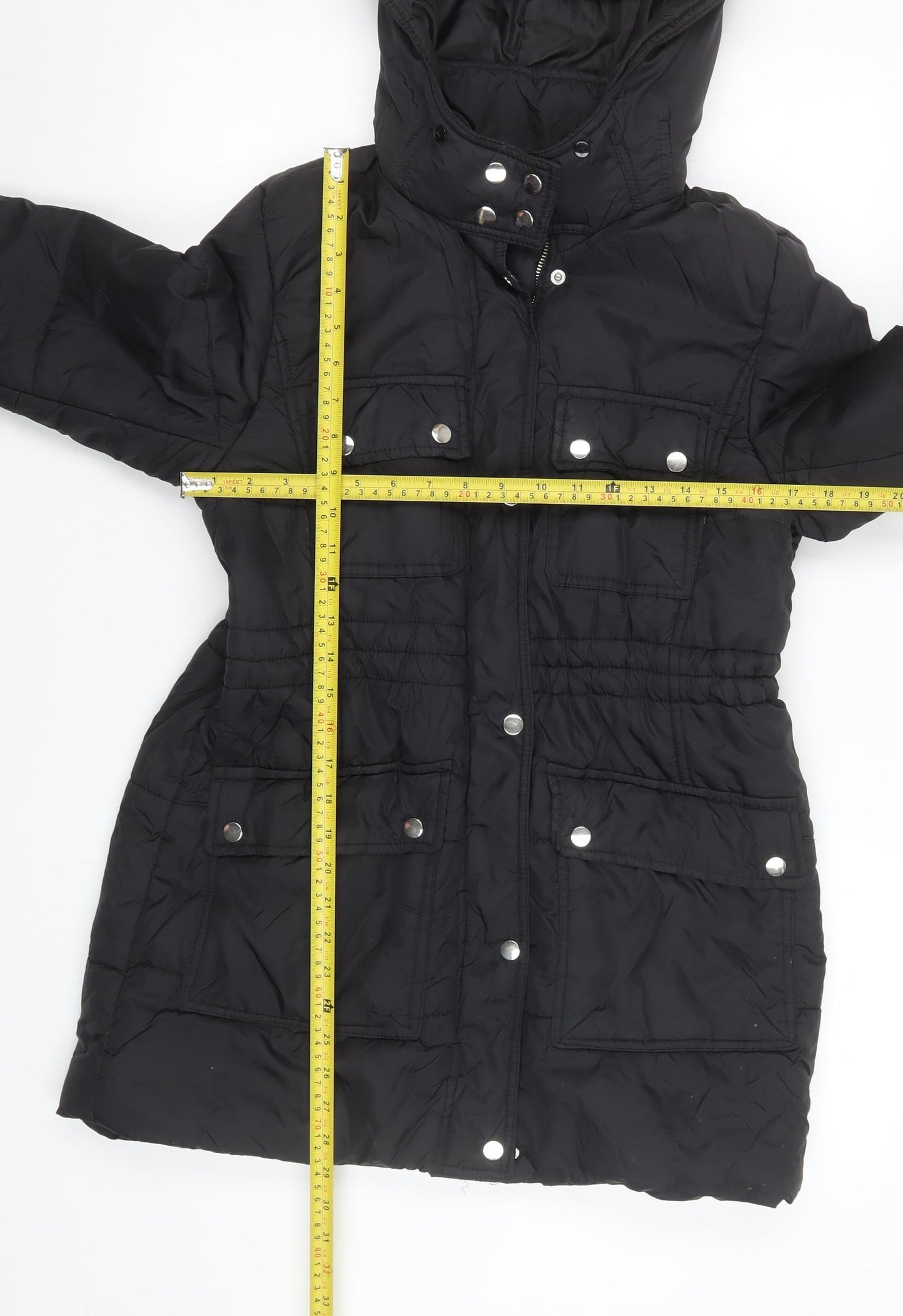 New Look Women's Black Hooded Puffer Jacket Size 12